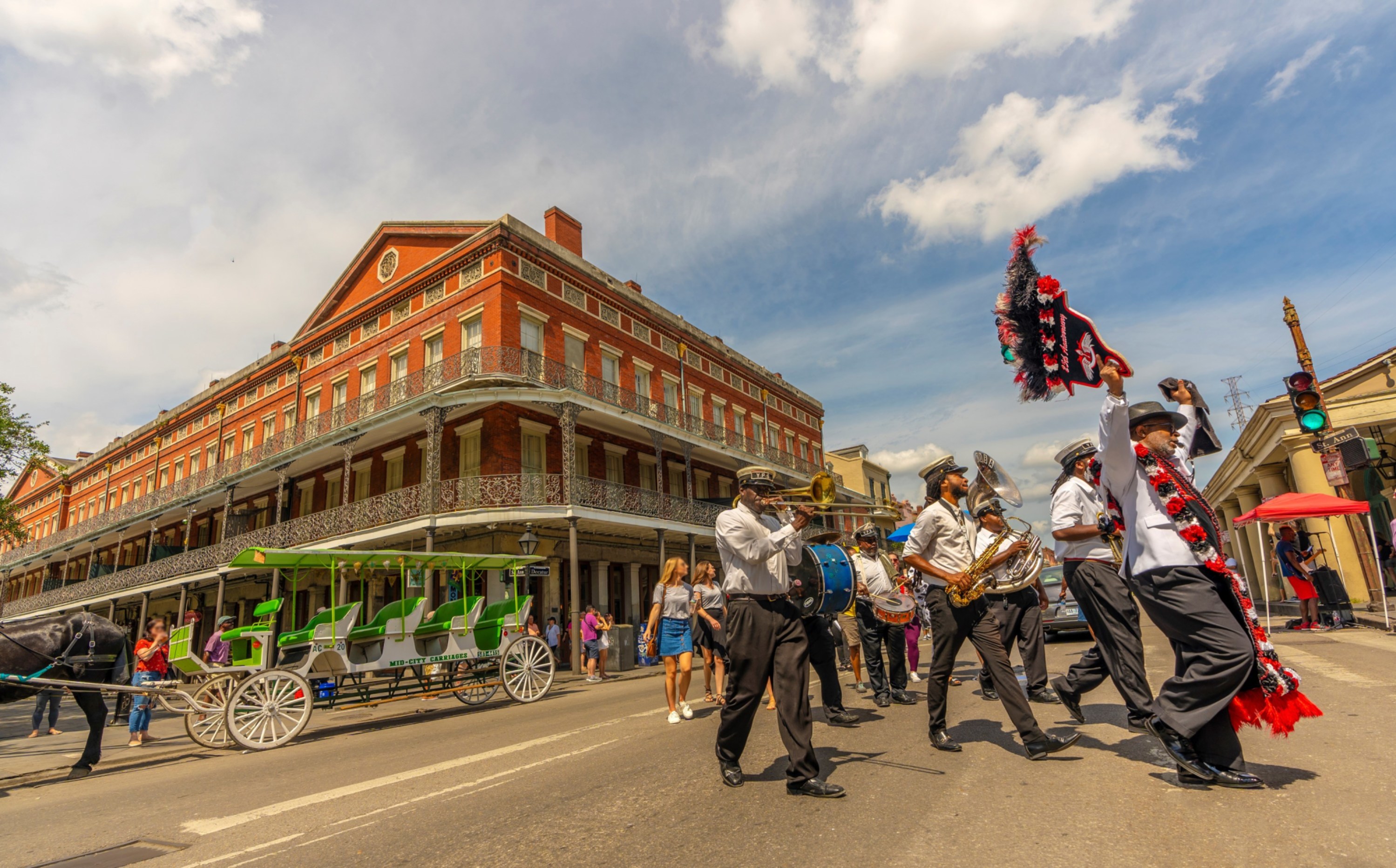 Second line following band in New Orleans